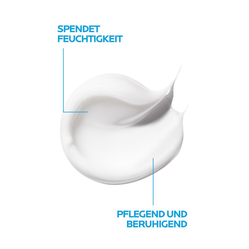 Weißes Creme-Produkt. Spendet Feuchtigkeit, pflegend und beruhigend.