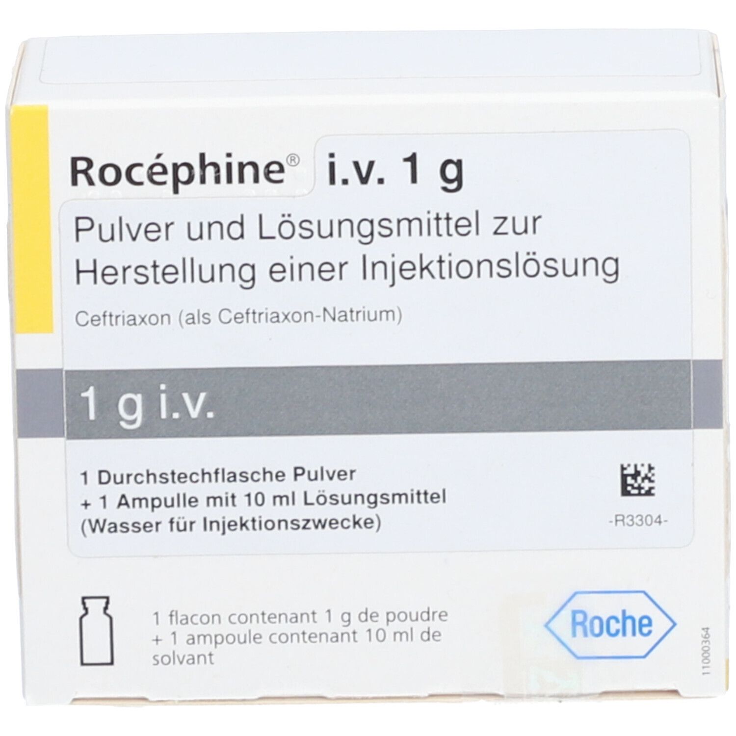 Rocephine i.v. 1 g Plv.u.Lsm.z.H.e.Injektionslsg. St Pulver und Lösungsm. z. Herst. e. Injektionslösung