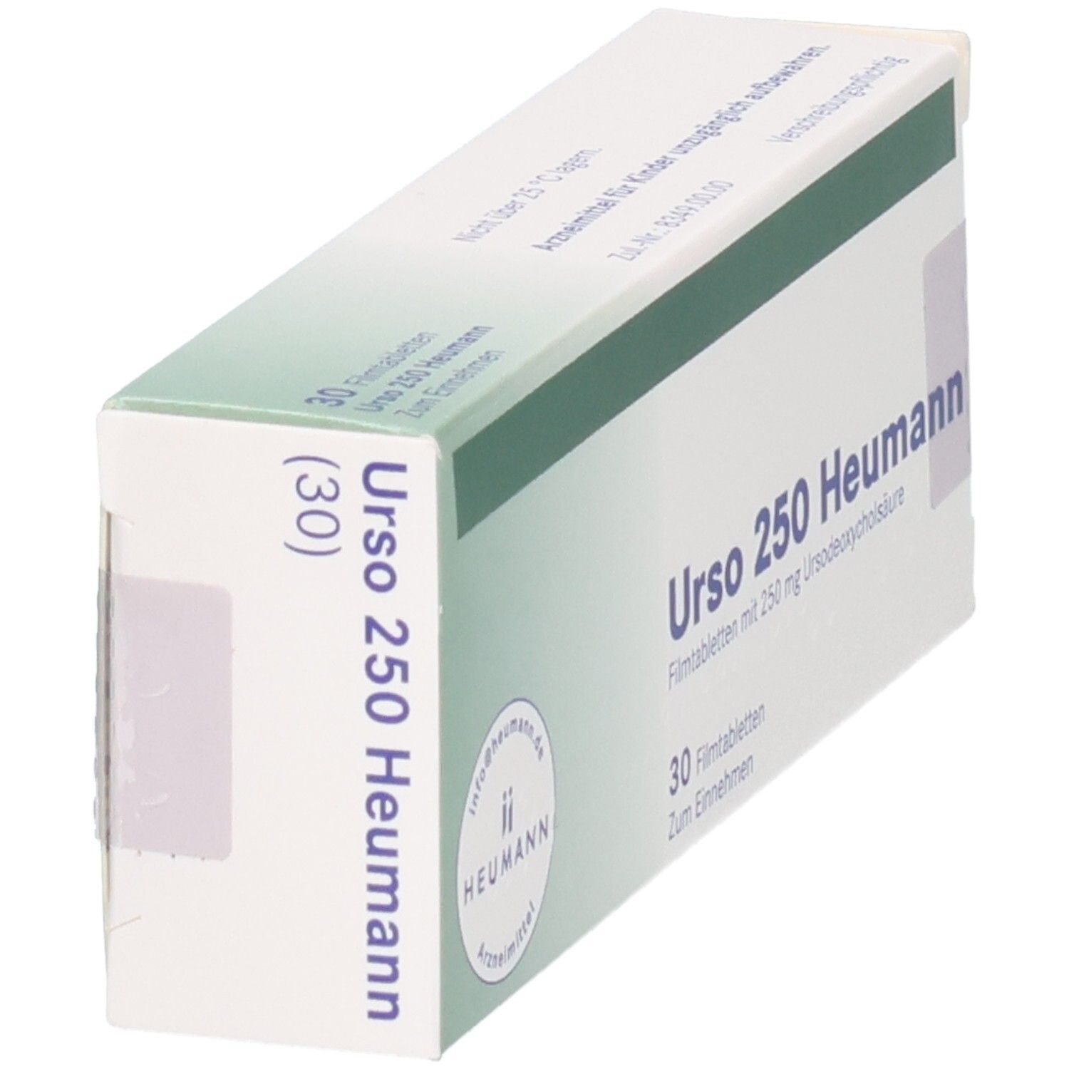 Packung Urso 250 Heumann Filmtabletten, 30 Stück.
