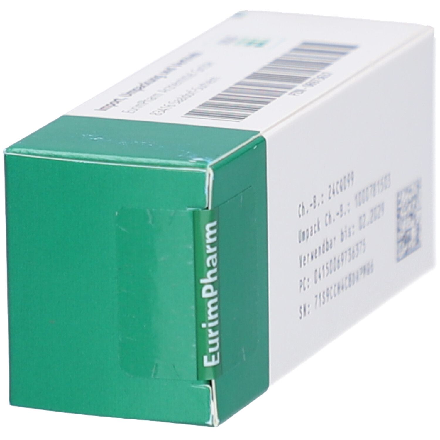 Schachtel mit Dipiperon 40 mg Tabletten. Grüne Ecke. Barcode. Marke: EurimPharm. Informationen: Ch.-B., Verwendbar bis, PC, SN.