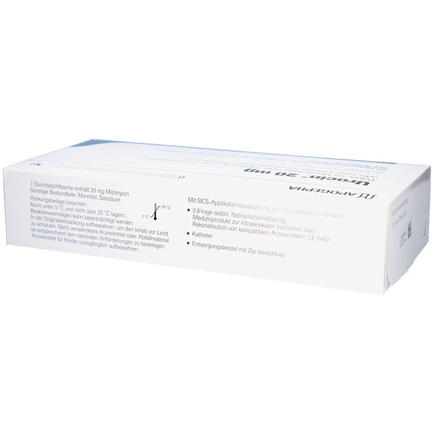 Weiße Schachtel mit Urocin 20 mg Aufdruck. Enthält Informationen und Logos. Text in Deutsch.