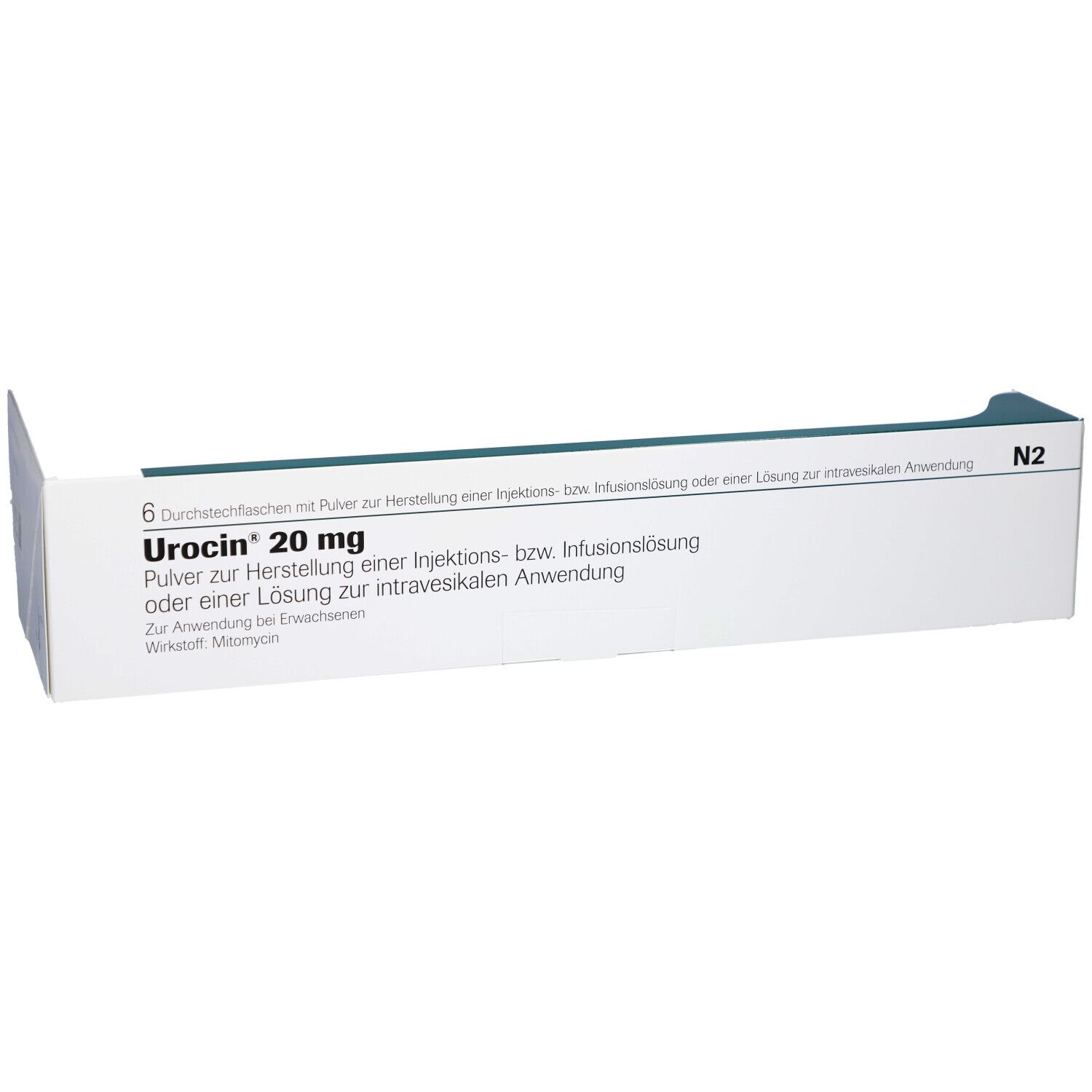 Weiße Schachtel mit Urocin 20 mg Aufdruck. Enthält 6 Durchstechflaschen. Text in Deutsch.