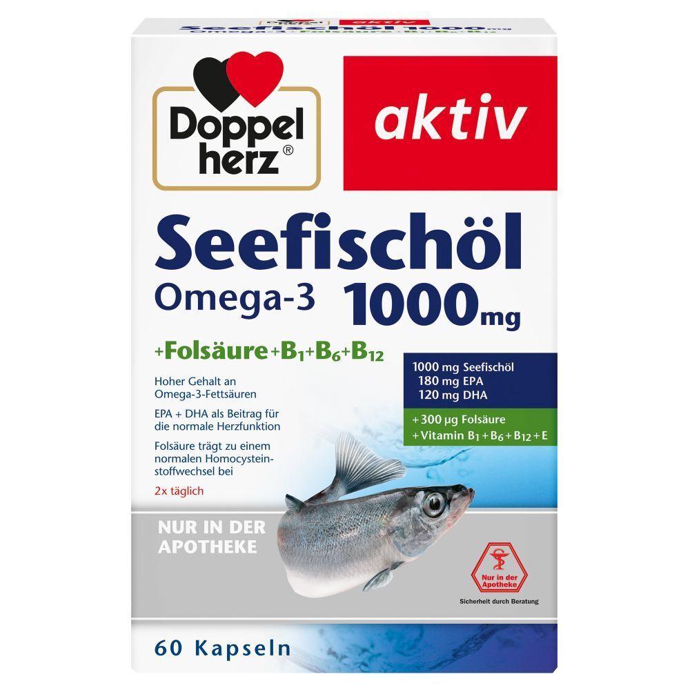 aktiv Seefischöl Omega-3 1000 mg + Folsäure + B1 + B6 + B12 Kapseln 60 St Kapseln