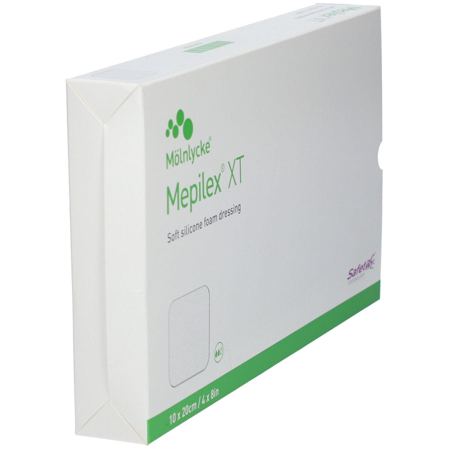 Mölnlycke Mepilex XT Schaumverband, 10 x 20 cm, 4 Stück. Weicher Silikon-Schaumverband.