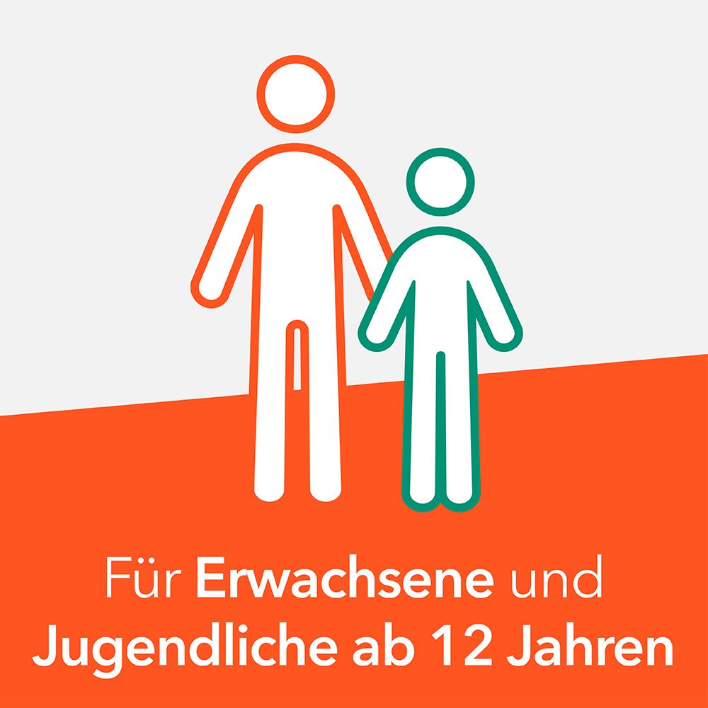 Symbol: Erwachsene und Jugendliche. Text: Für Erwachsene und Jugendliche ab 12 Jahren. Orangefarbener Hintergrund.
