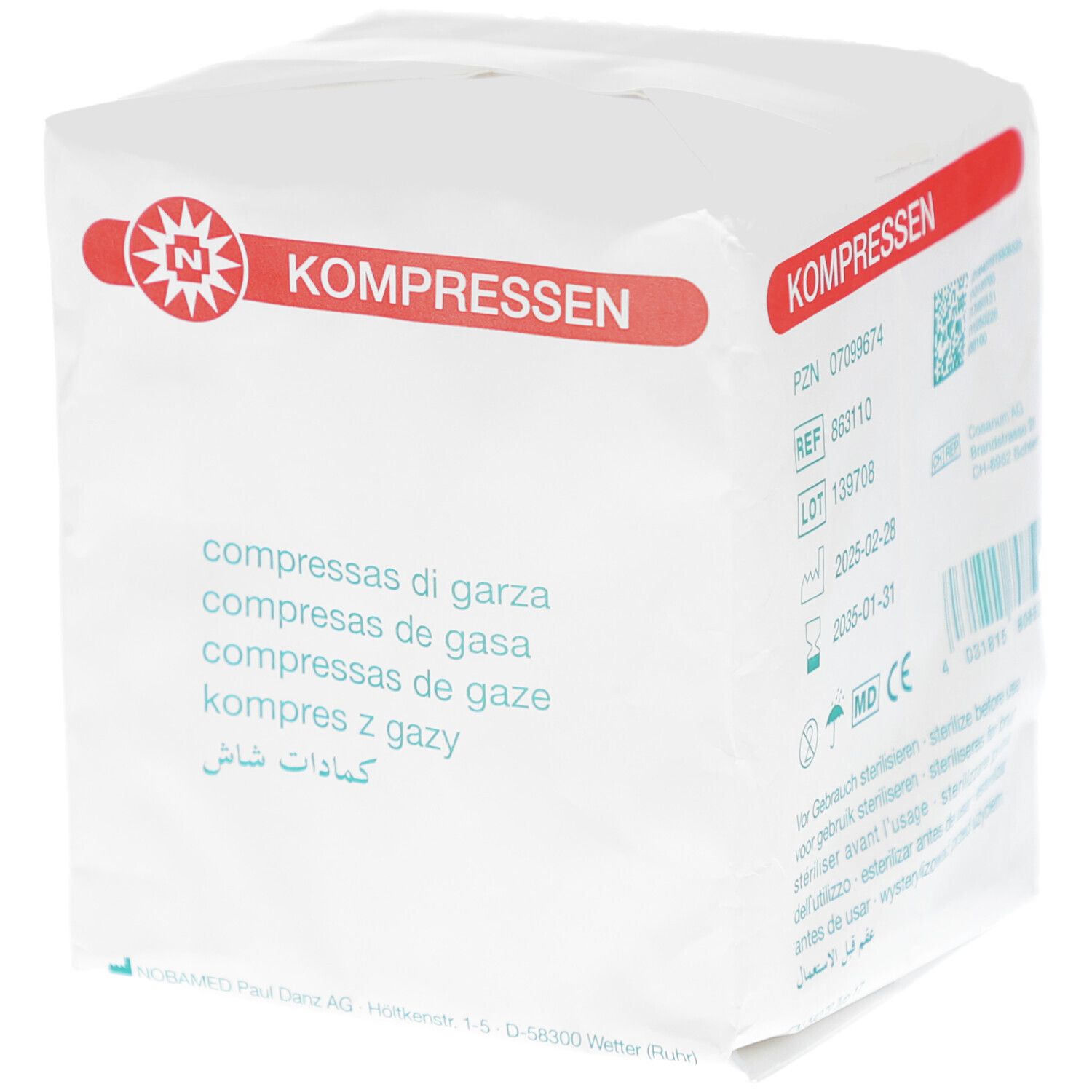 Mullkompresse 10 x 10 cm unsteril 8-fach