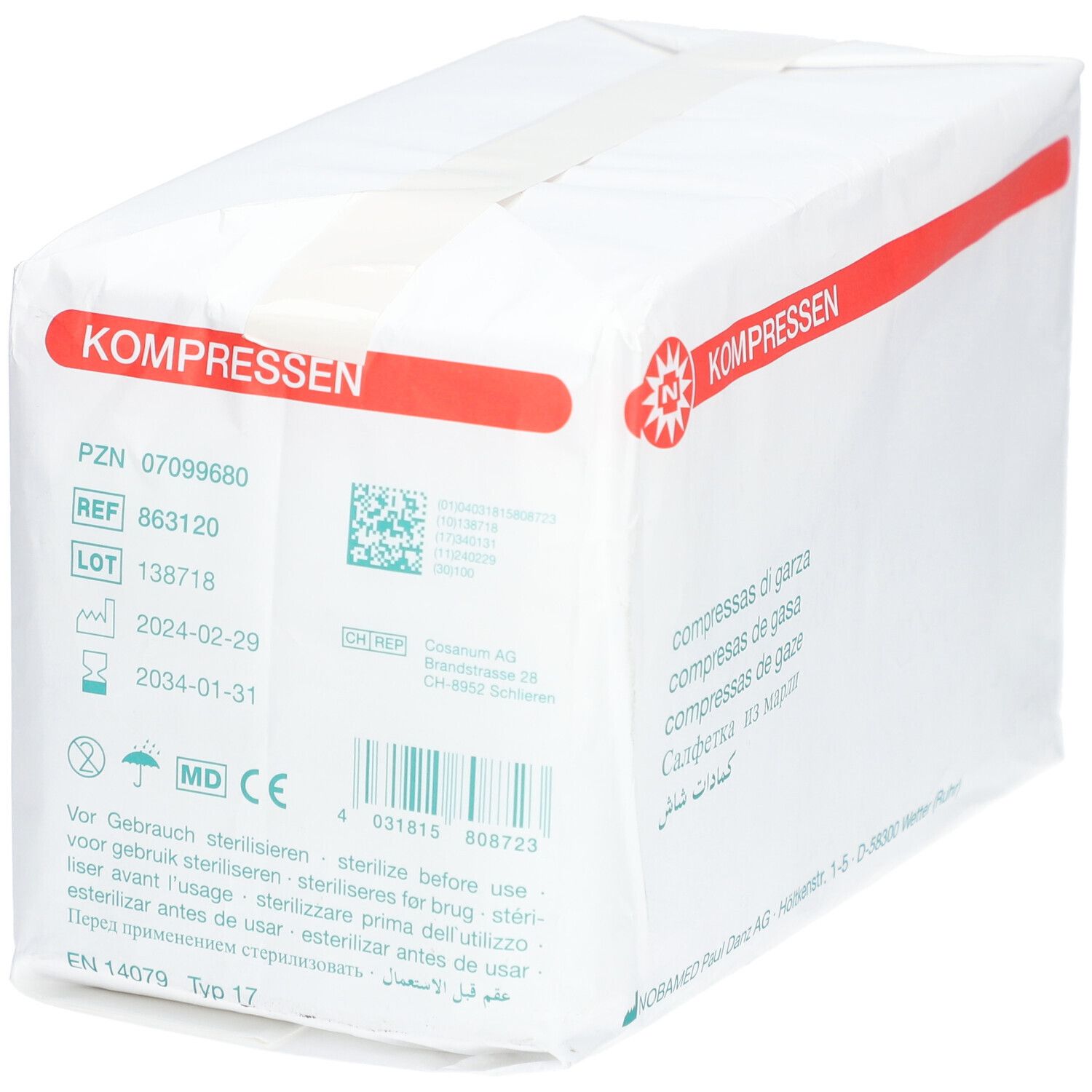 NOBA Mullkompressen unsteril 8- lagig 100 Stück 10 x 20 cm
