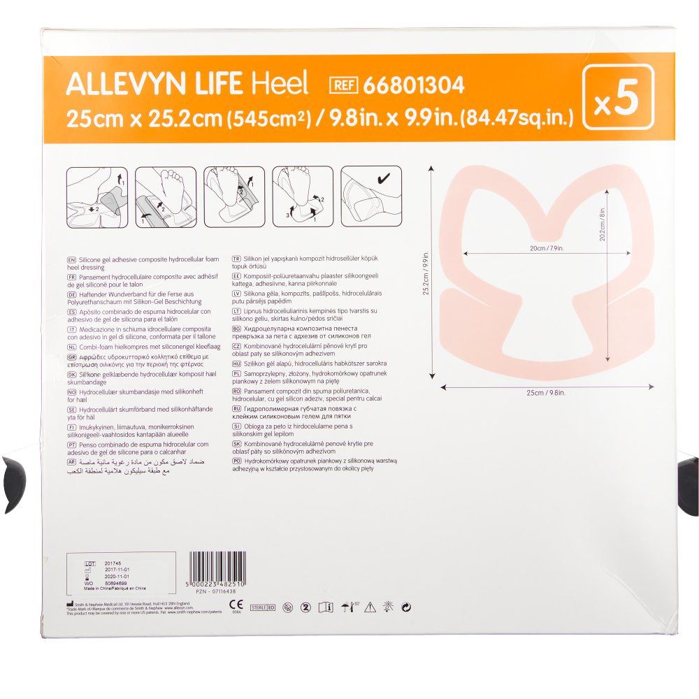 Allevyn Life Heel 25x25,2 cm Silikonschaumverband 5 St Verband