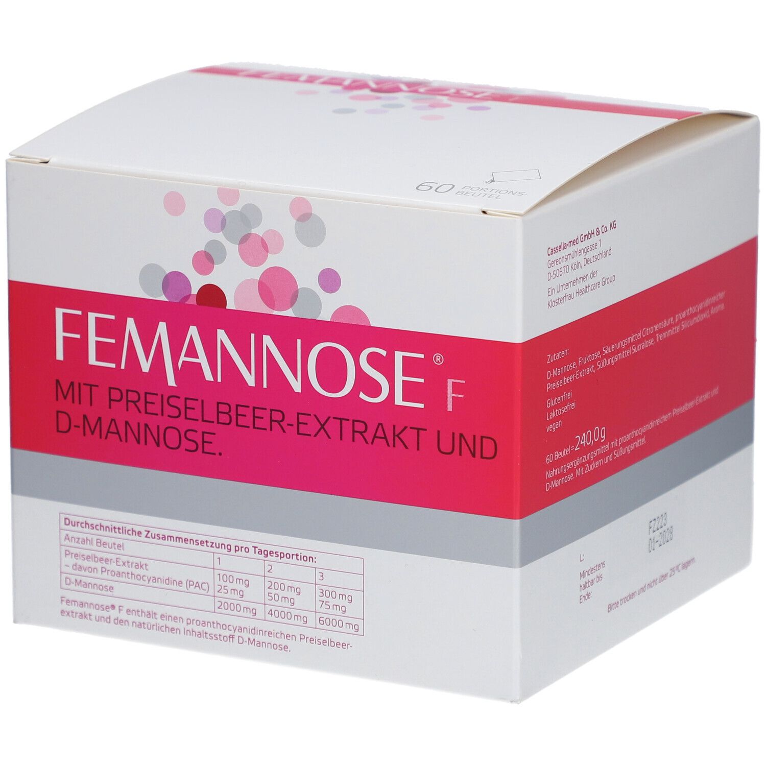 Femannose F – Trinkgranulat mit je 2000 mg D-Mannose Pulver und 100 mg Preiselbeer-Extrakt