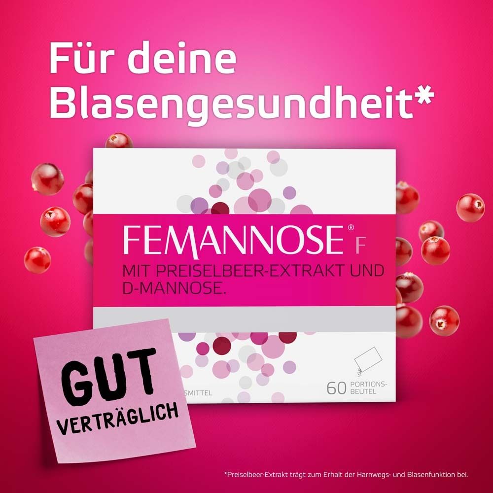 Femannose F – Trinkgranulat mit je 2000 mg D-Mannose Pulver und 100 mg Preiselbeer-Extrakt
