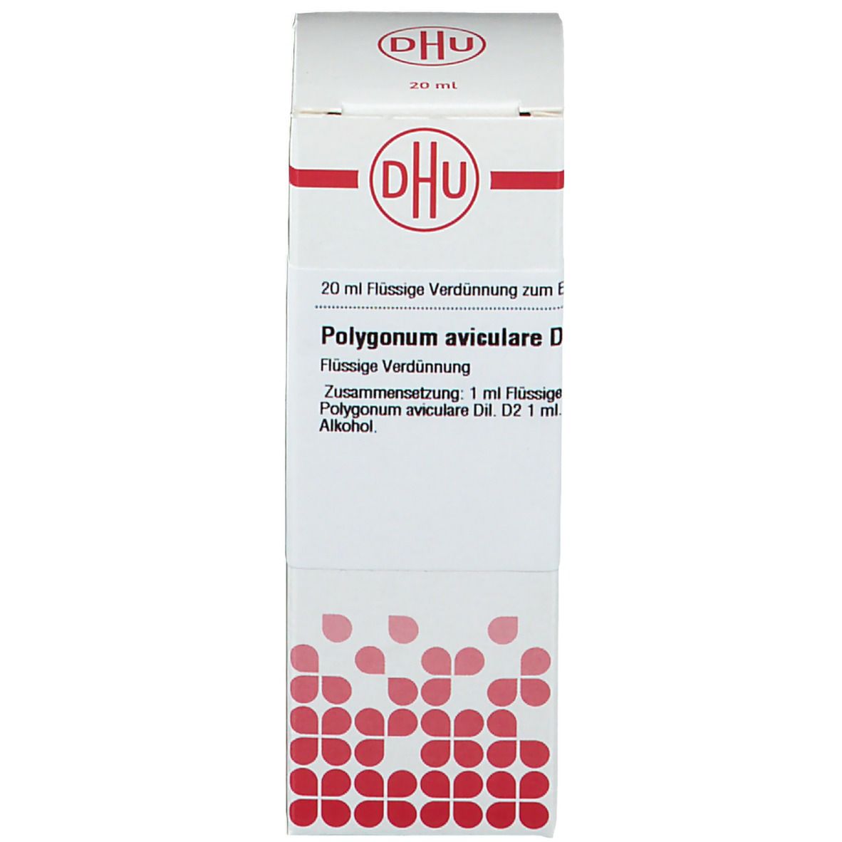 Weiße Schachtel mit DHU-Logo und Produktinformationen. 20 ml Flüssige Verdünnung.