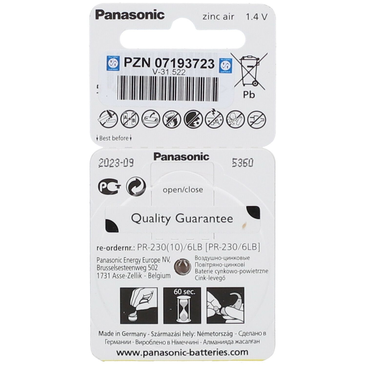 Panasonic PR10 Hörgerätebatterien