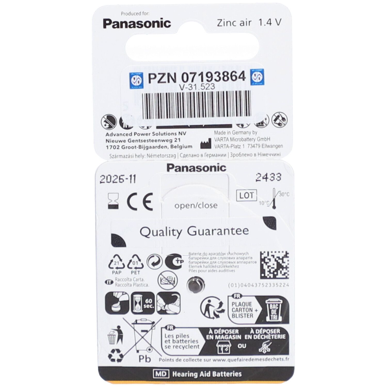 Panasonic® PR13 Batterien für Hörgeräte