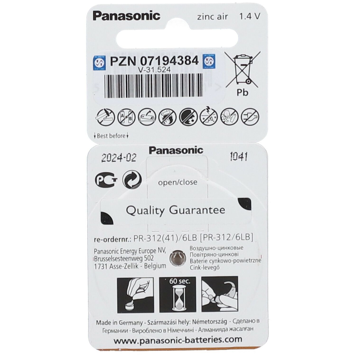 Panasonic® PAn PR 312 Batterien für Hörgeräte