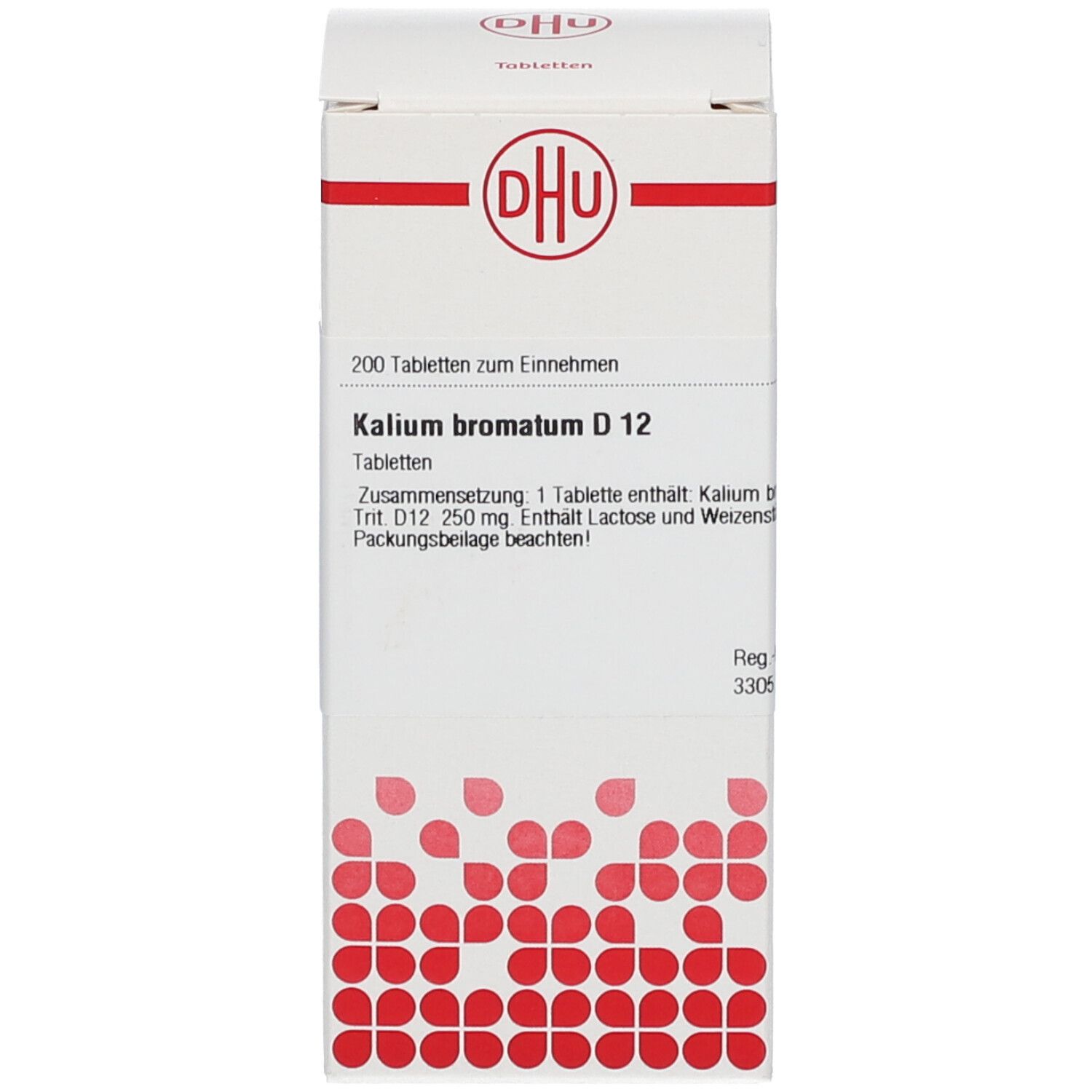 Weiße Schachtel mit rotem Logo und Aufschrift: Kalium bromatum D 12. Enthält Tabletten.
