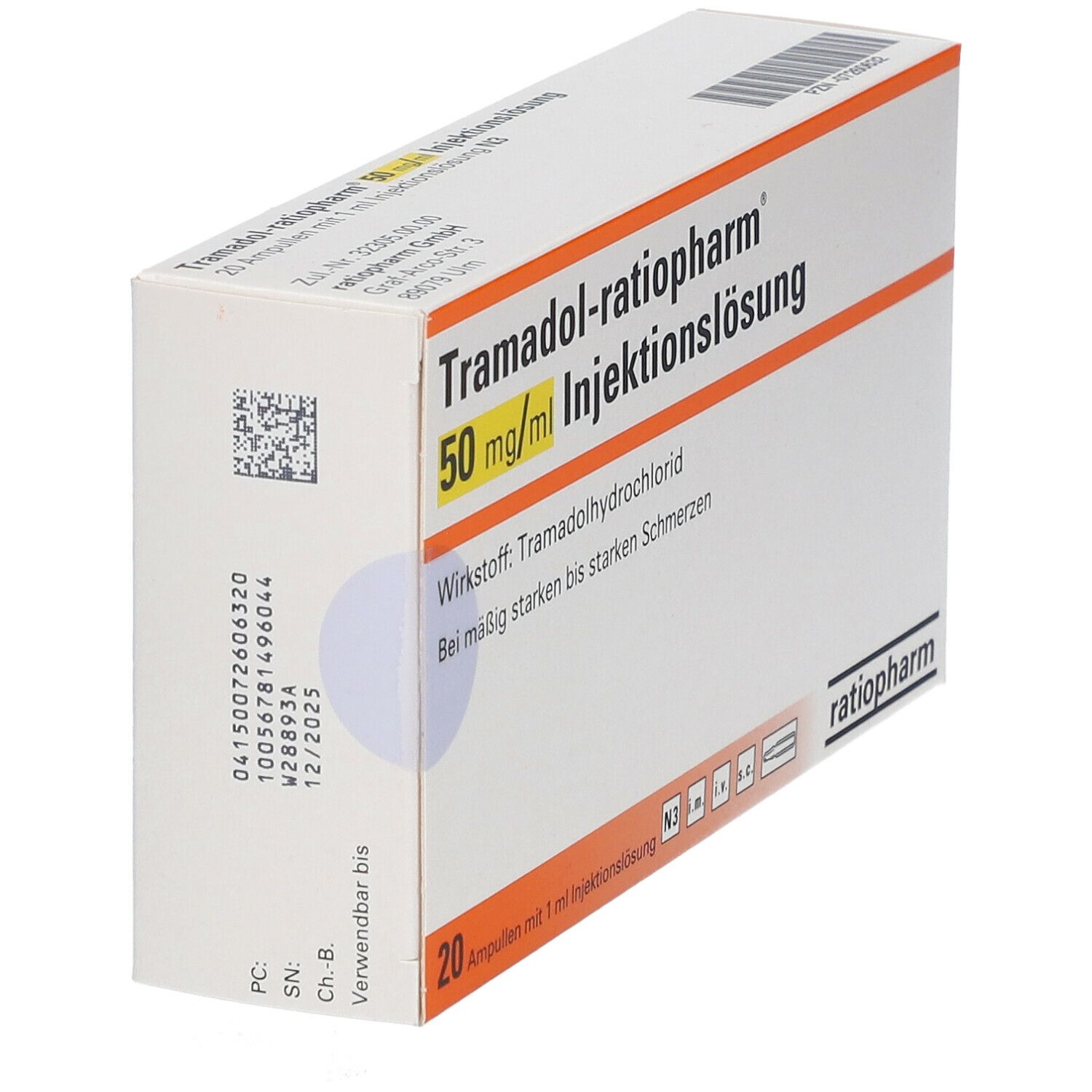 TRAMADOL-ratiopharm 50 mg/ml Injektionslösung Amp. 20 St Ampullen