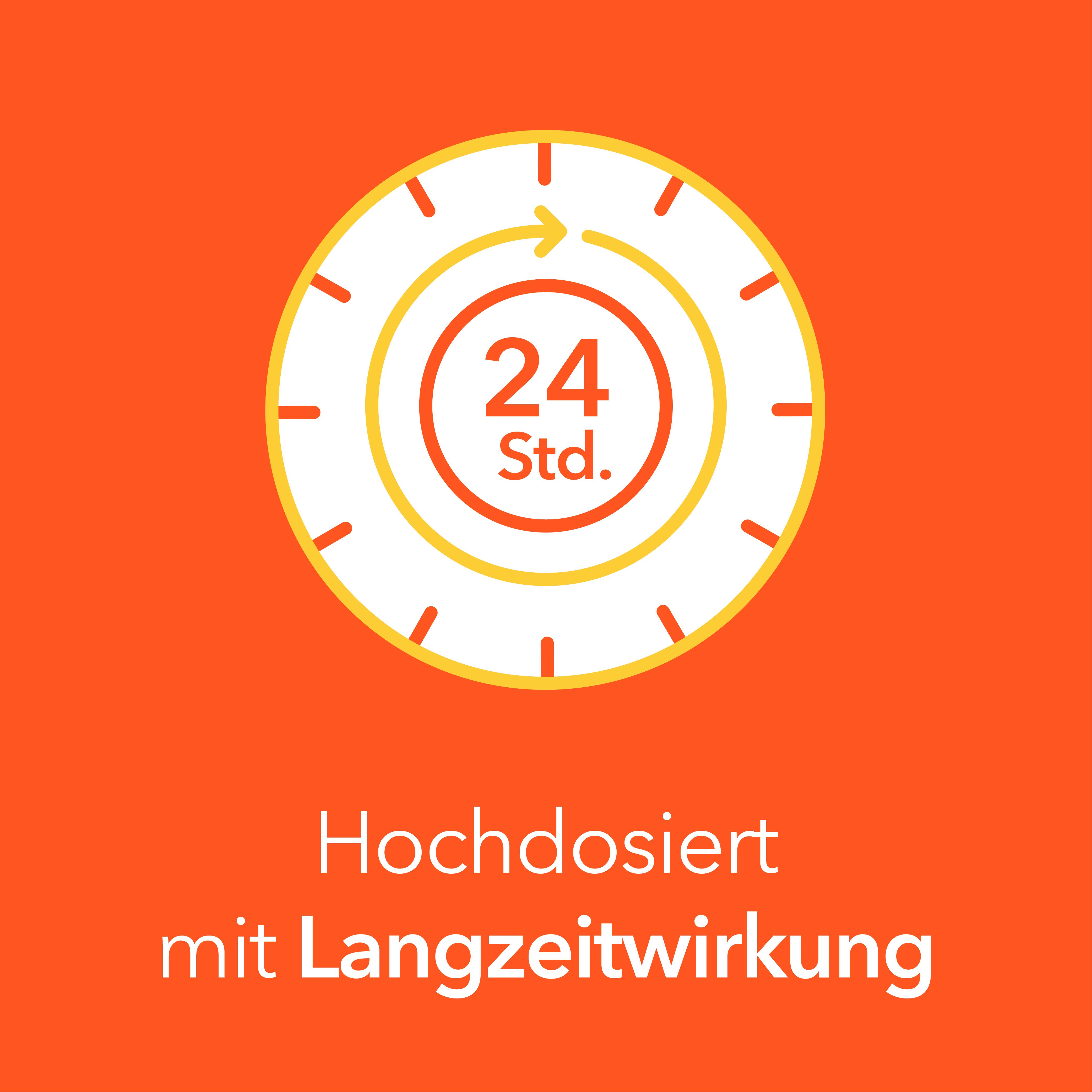 Symbol einer Uhr mit 24 Stunden für Langzeitwirkung.