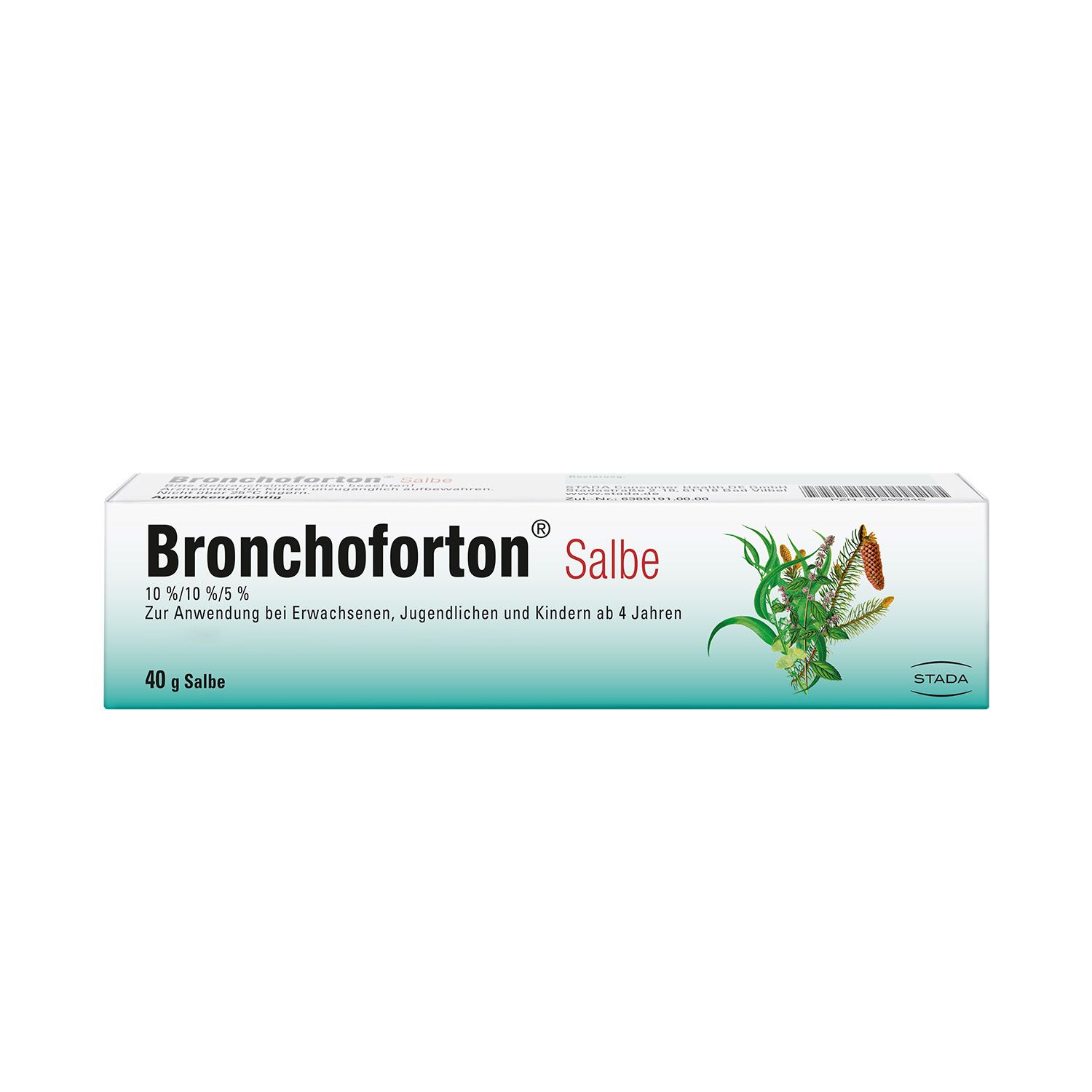 Bronchoforton® Salbe – Erkältungssalbe mit rein pflanzlichen Wirkstoffen. Löst zähen Schleim, erleichtert das Abhusten; mit Eukalyptus-, Fichtennadel- und Pfefferminzöl