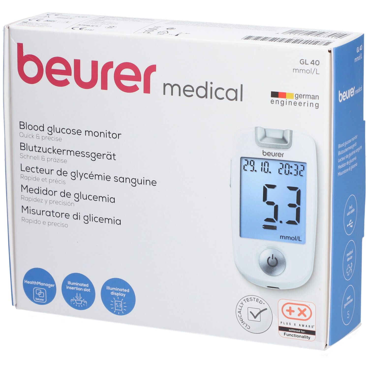 BEURER GL40 Blutzuckermessgerät mmol/l codefree