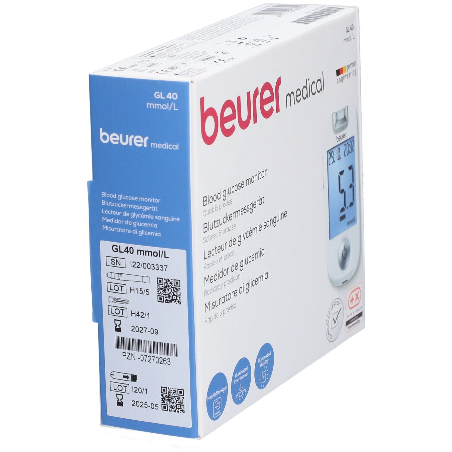 Beurer GL40 mmol / l Blutzuckermessgerät codefree