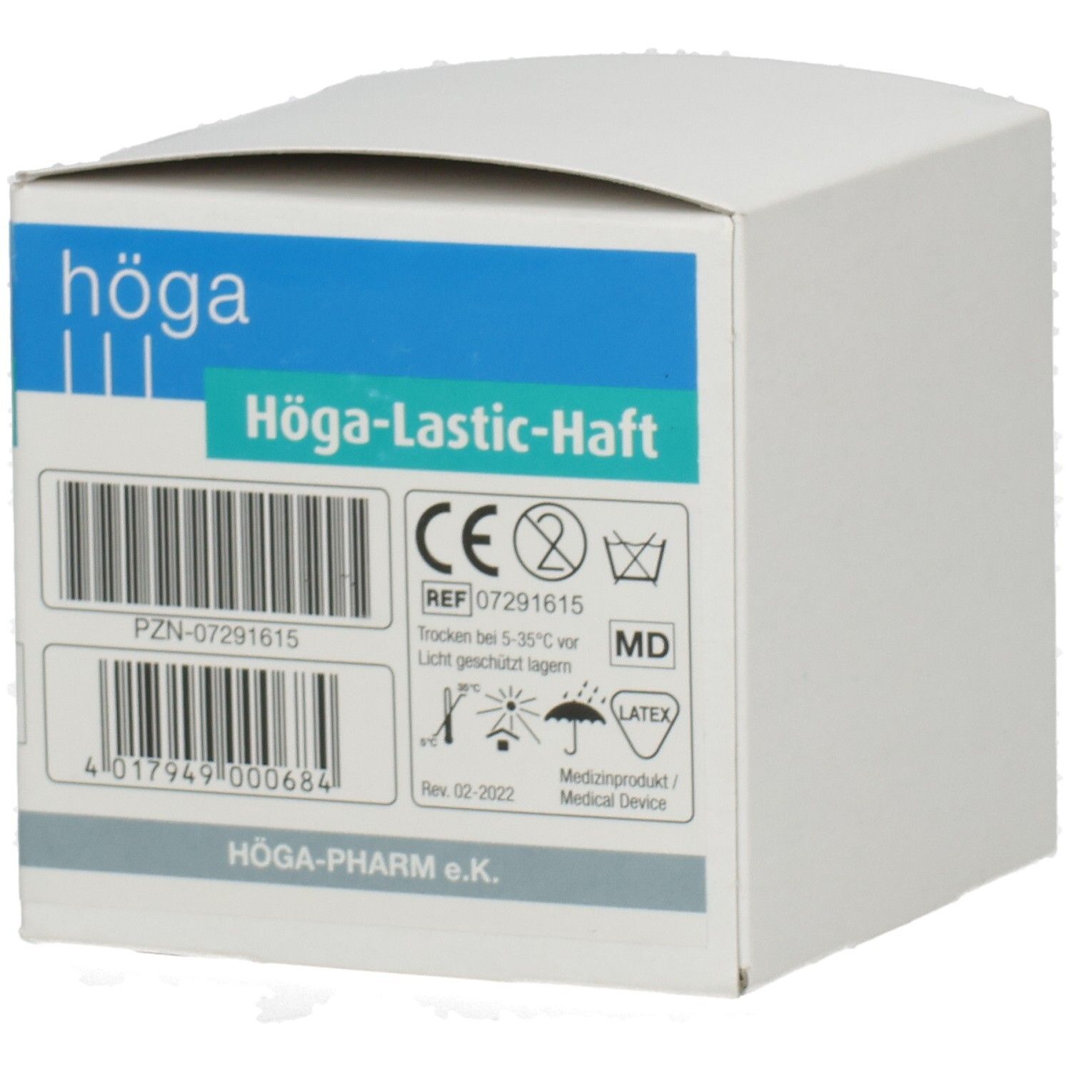 Höga-Lastic-Haft Verband auf Kartonverpackung mit CE-Kennzeichnung.