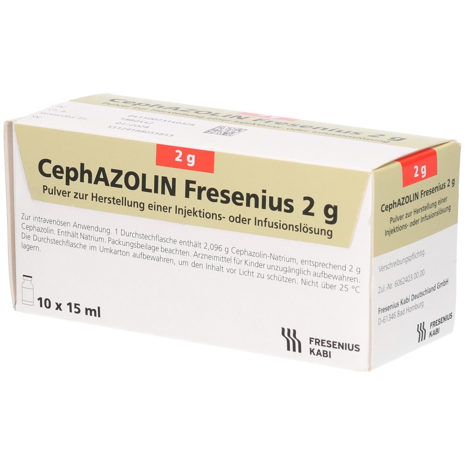 Cephazolin Fresenius 2g Pulver für Injektionslösung in Faltschachtel, 10 x 15 ml.