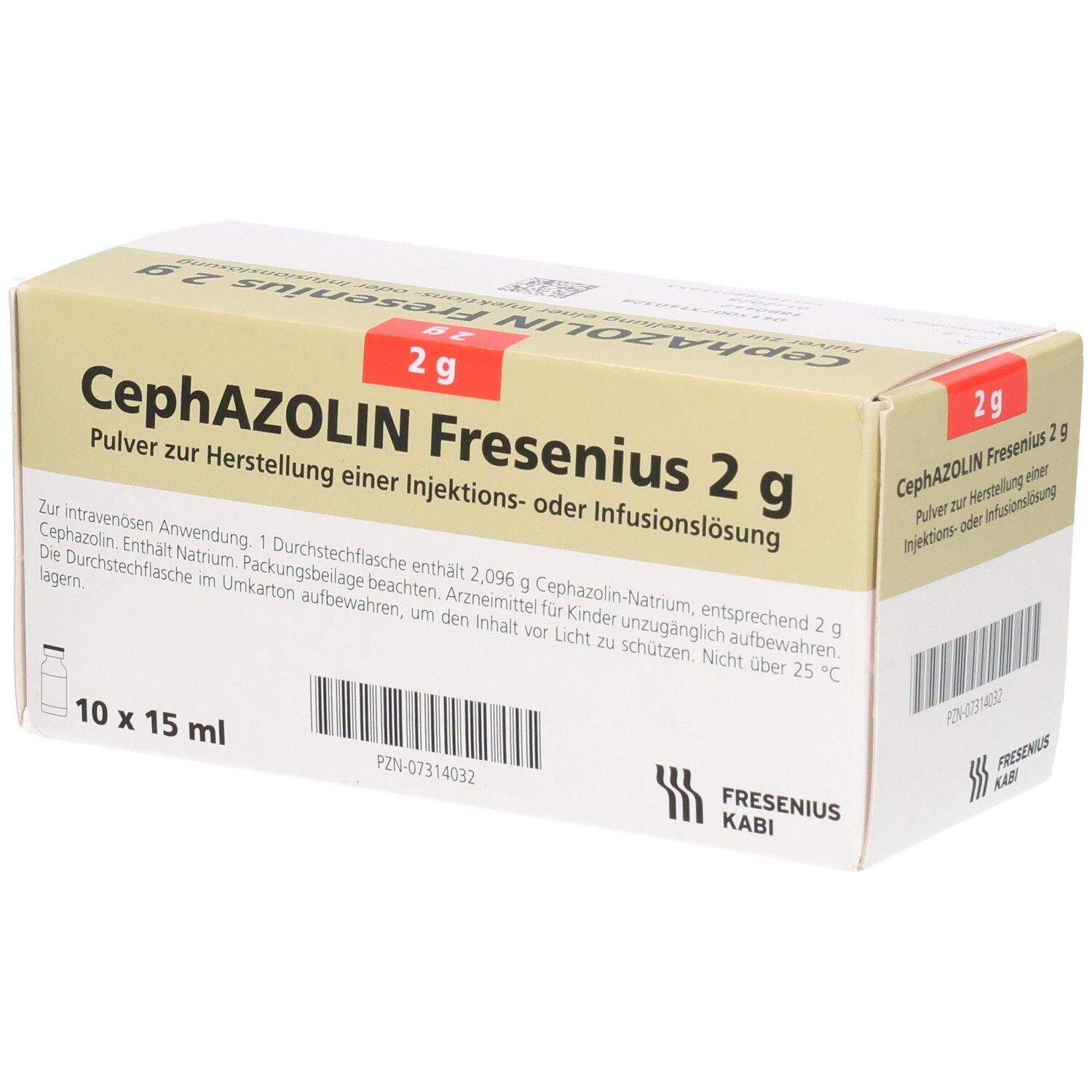 Cephazolin Fresenius 2g Pulver für Injektionslösung in Faltschachtel, 10 x 15 ml.