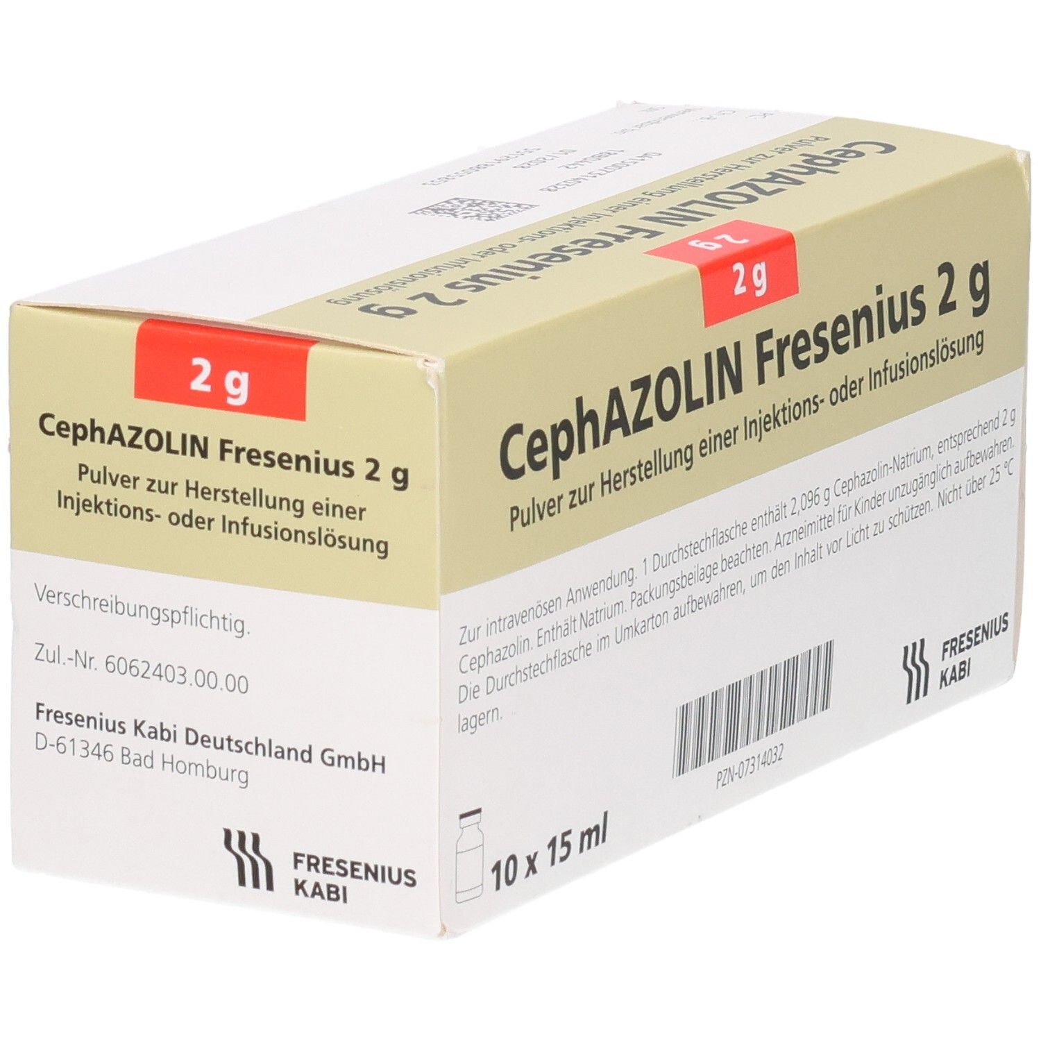 Cephazolin Fresenius 2g Pulver für Injektionslösung in Faltschachtel, 10 x 15 ml.