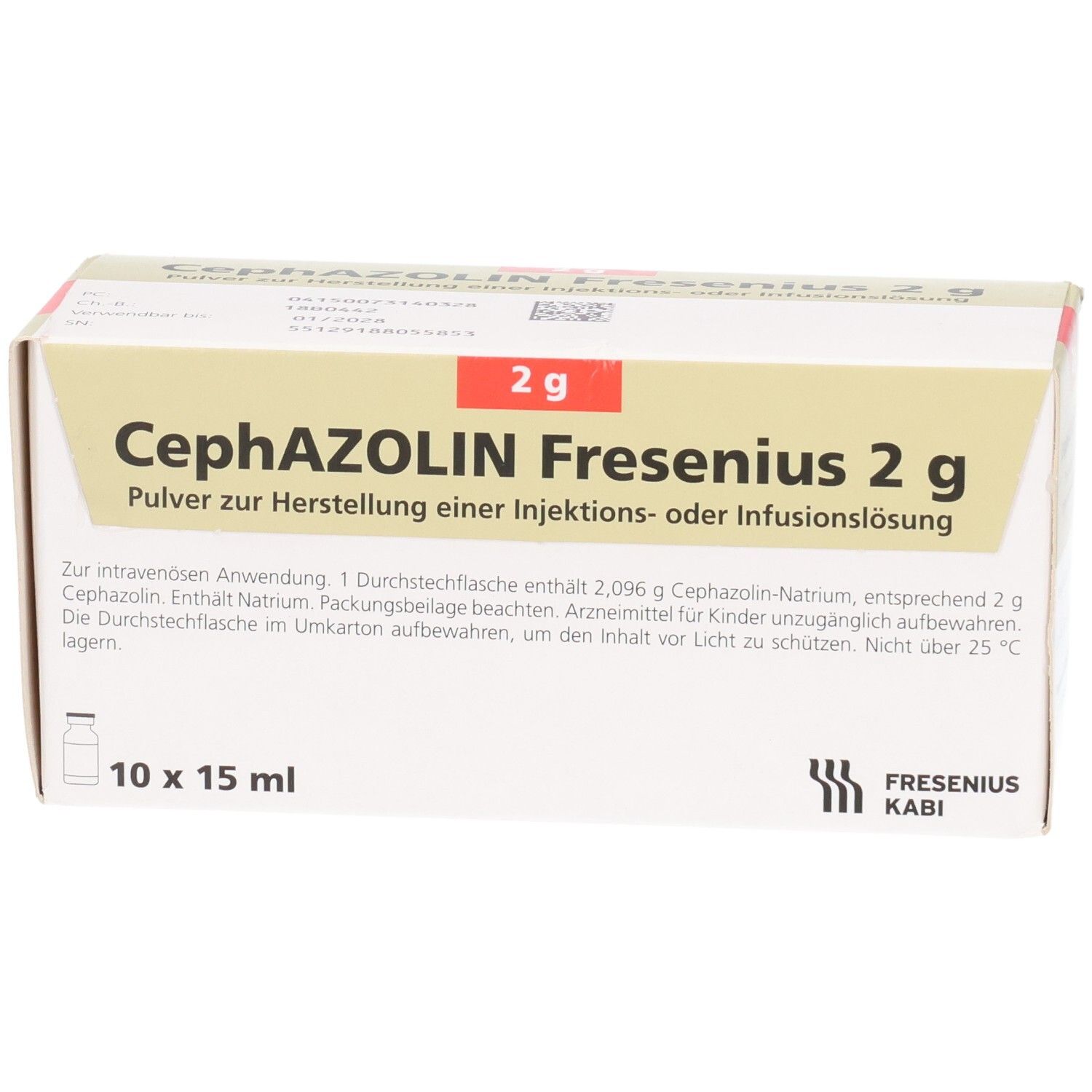 Cephazolin Fresenius 2g Pulver für Injektionslösung in Faltschachtel, 10 x 15 ml.