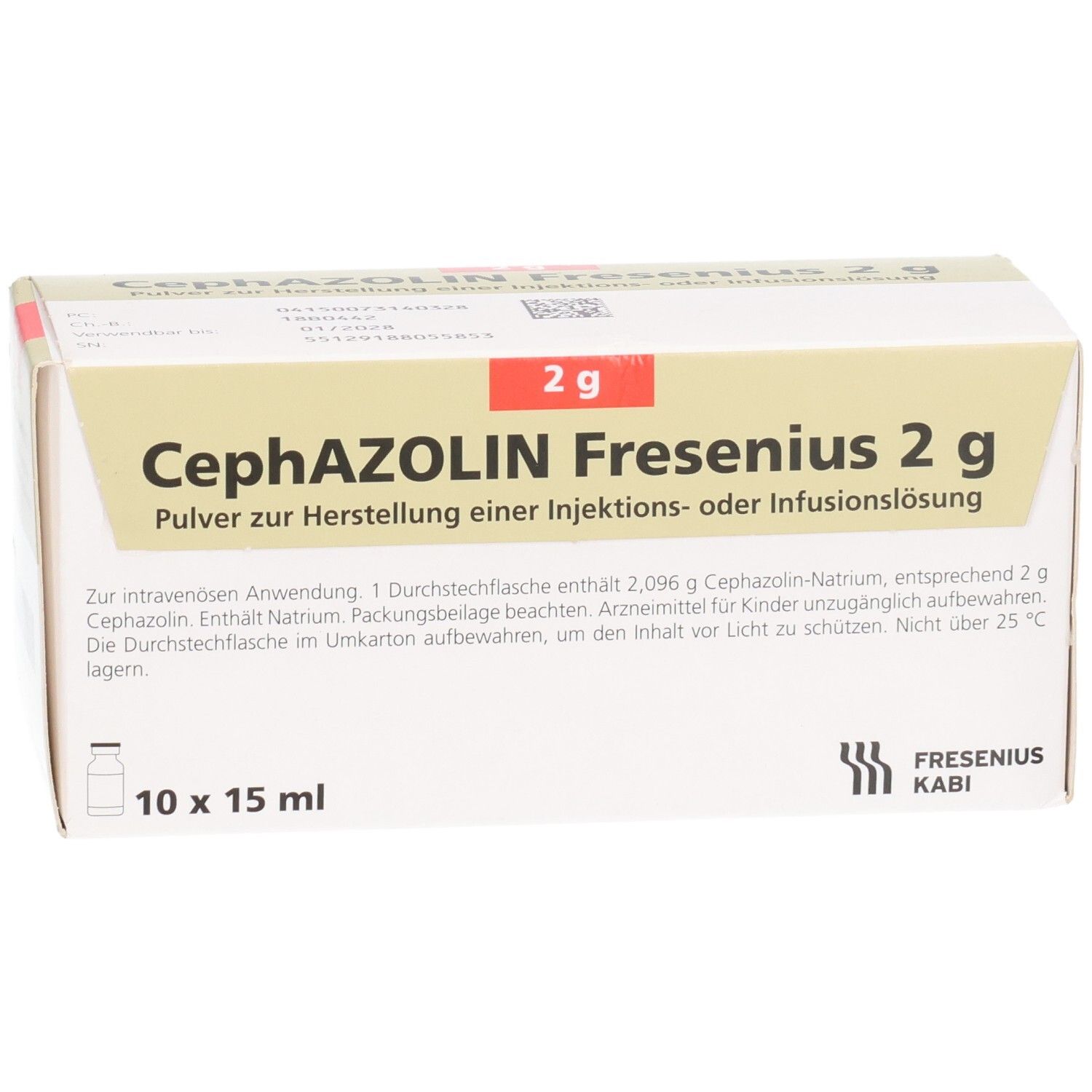Cephazolin Fresenius 2g Pulver für Injektionslösung in Faltschachtel, 10 x 15 ml.