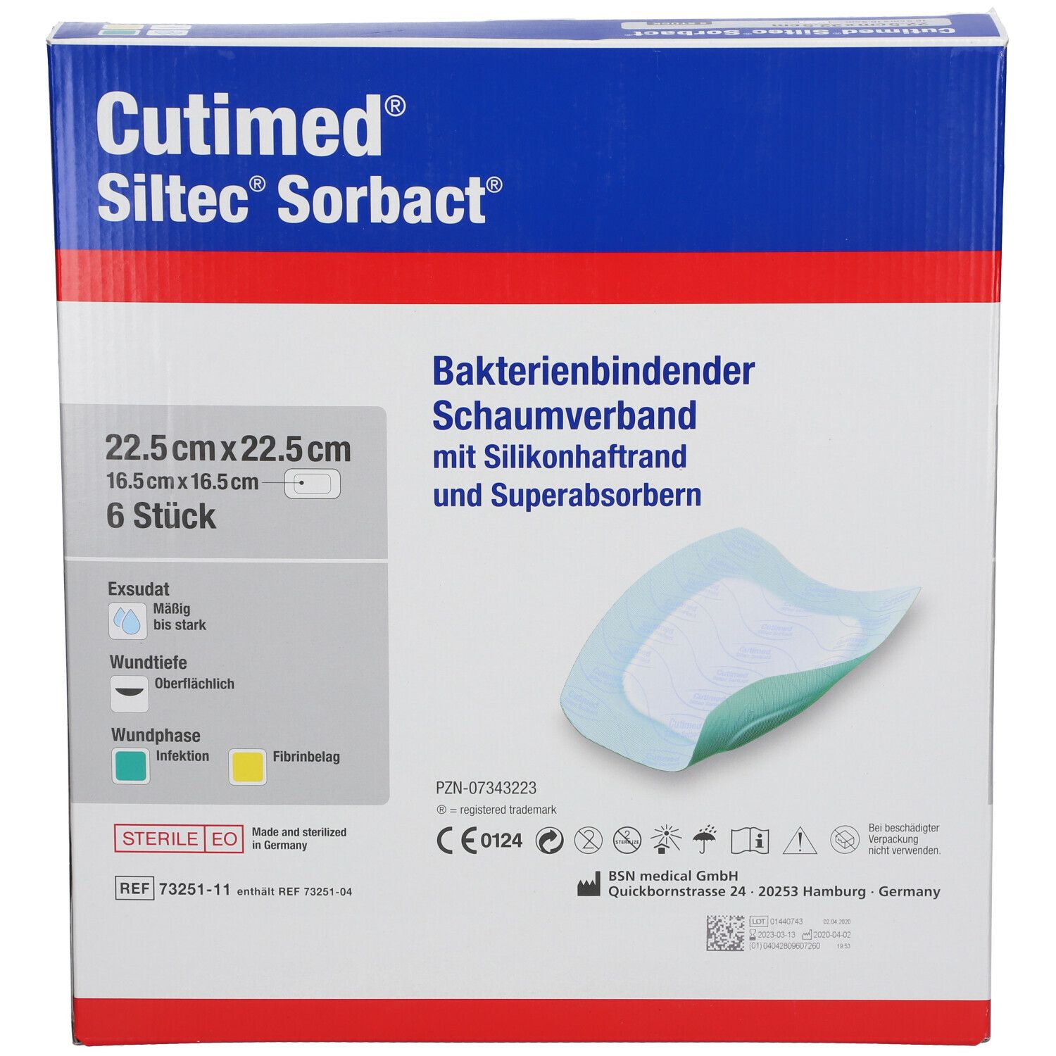 Cutimed Siltec Sorbact PU-Verband 22,5x22,5 cm