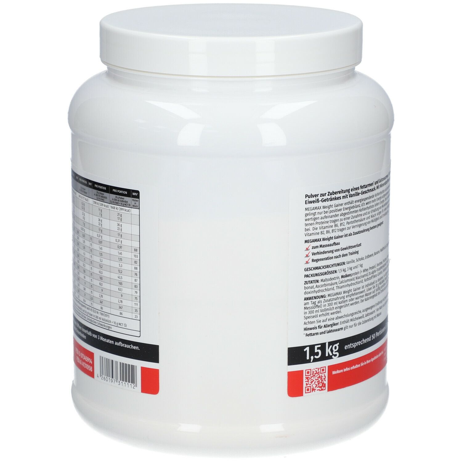 MEGAMAX® Power & Sport Weight Gainer Kohlenhydrat-Eiweiß-Konzentrat Vanille-Geschmack