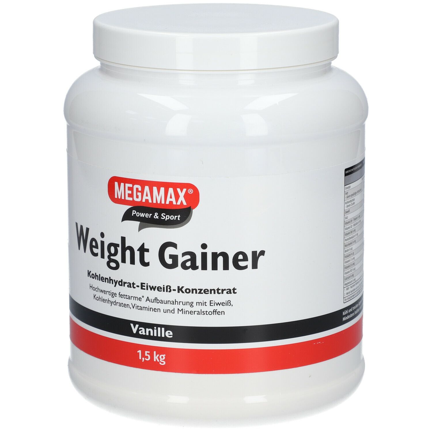 MEGAMAX® Power & Sport Weight Gainer Kohlenhydrat-Eiweiß-Konzentrat Vanille-Geschmack