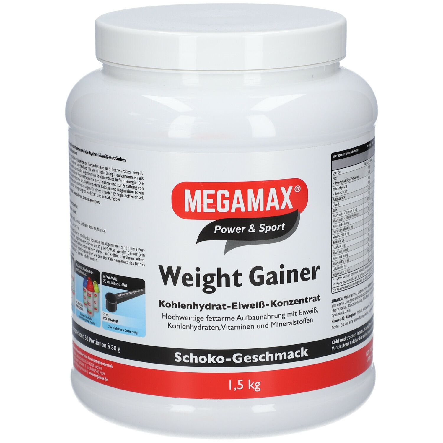 MEGAMAX® Power & Sport Weight Gainer Kohlenhydrat-Eiweiß-Konzentrat Schoko-Geschmack