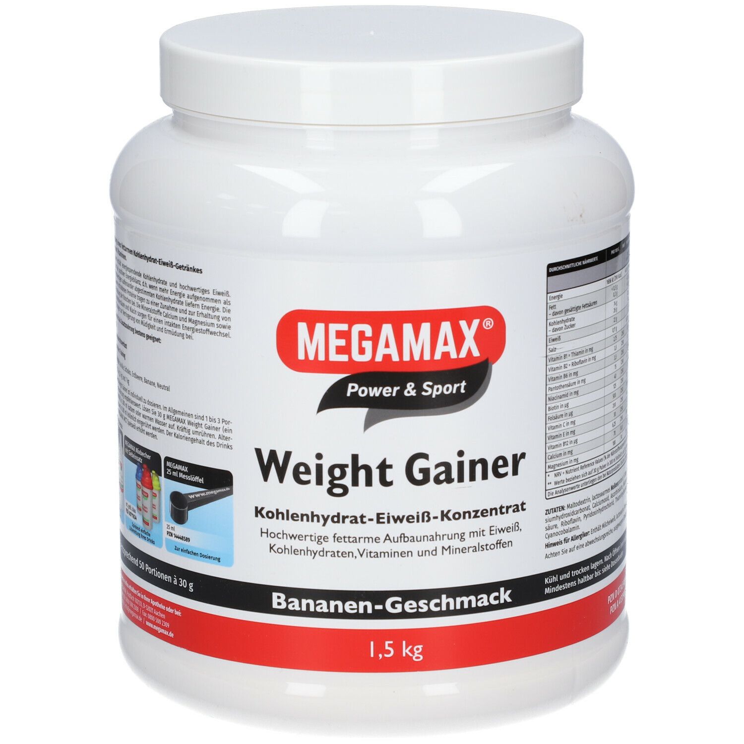 MEGAMAX® Power & Sport Weight Gainer Kohlenhydrat-Eiweiß-Konzentrat Bananen-Geschmack