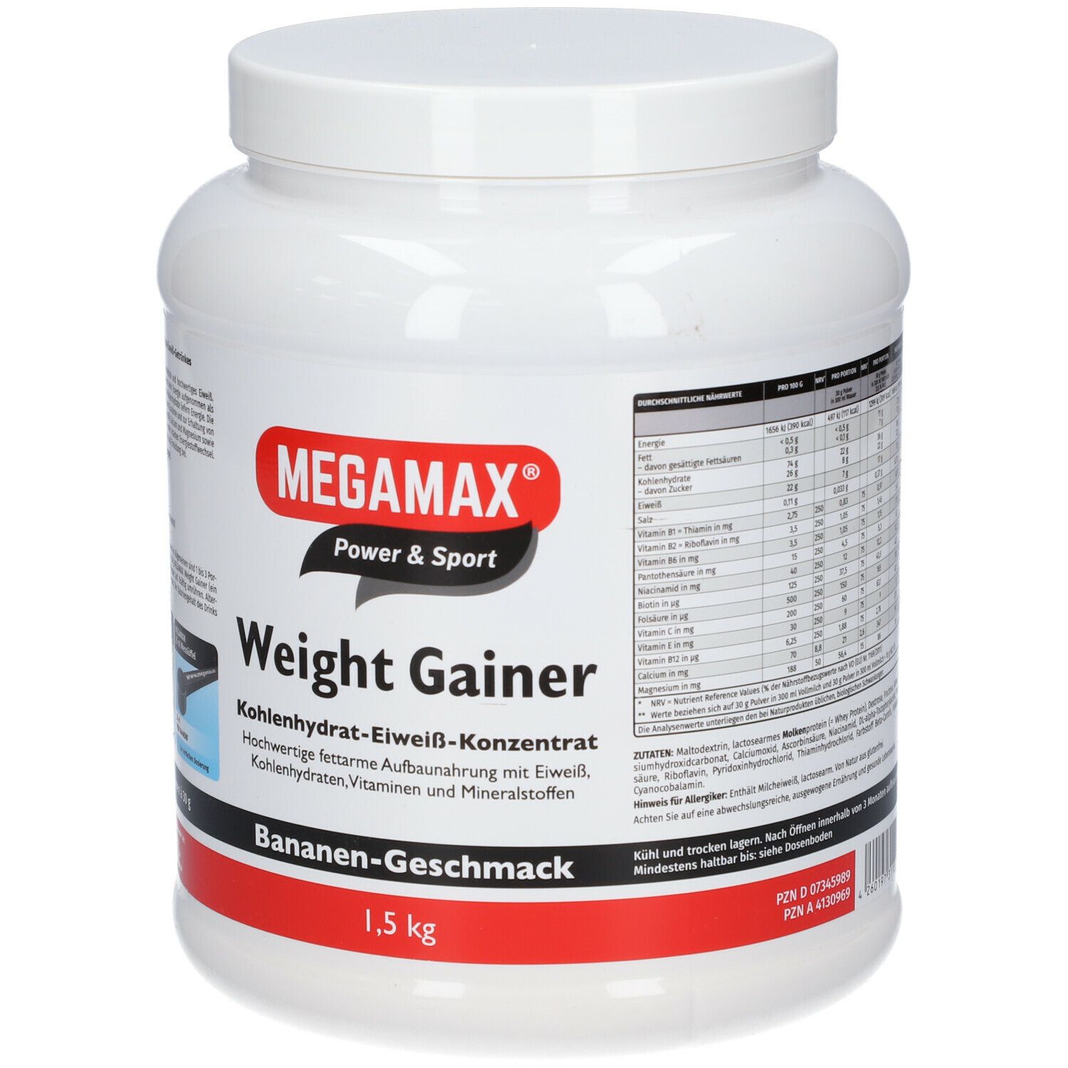 MEGAMAX® Power & Sport Weight Gainer Kohlenhydrat-Eiweiß-Konzentrat Bananen-Geschmack