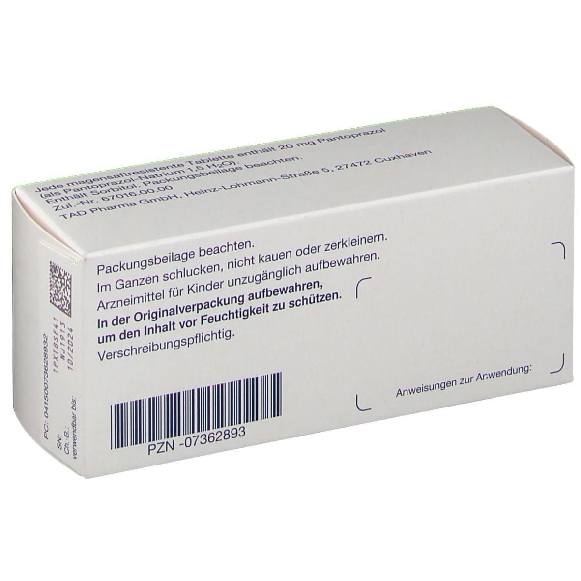 Pantoprazol TAD® 20 mg 60 St mit dem E-Rezept kaufen - Shop Apotheke