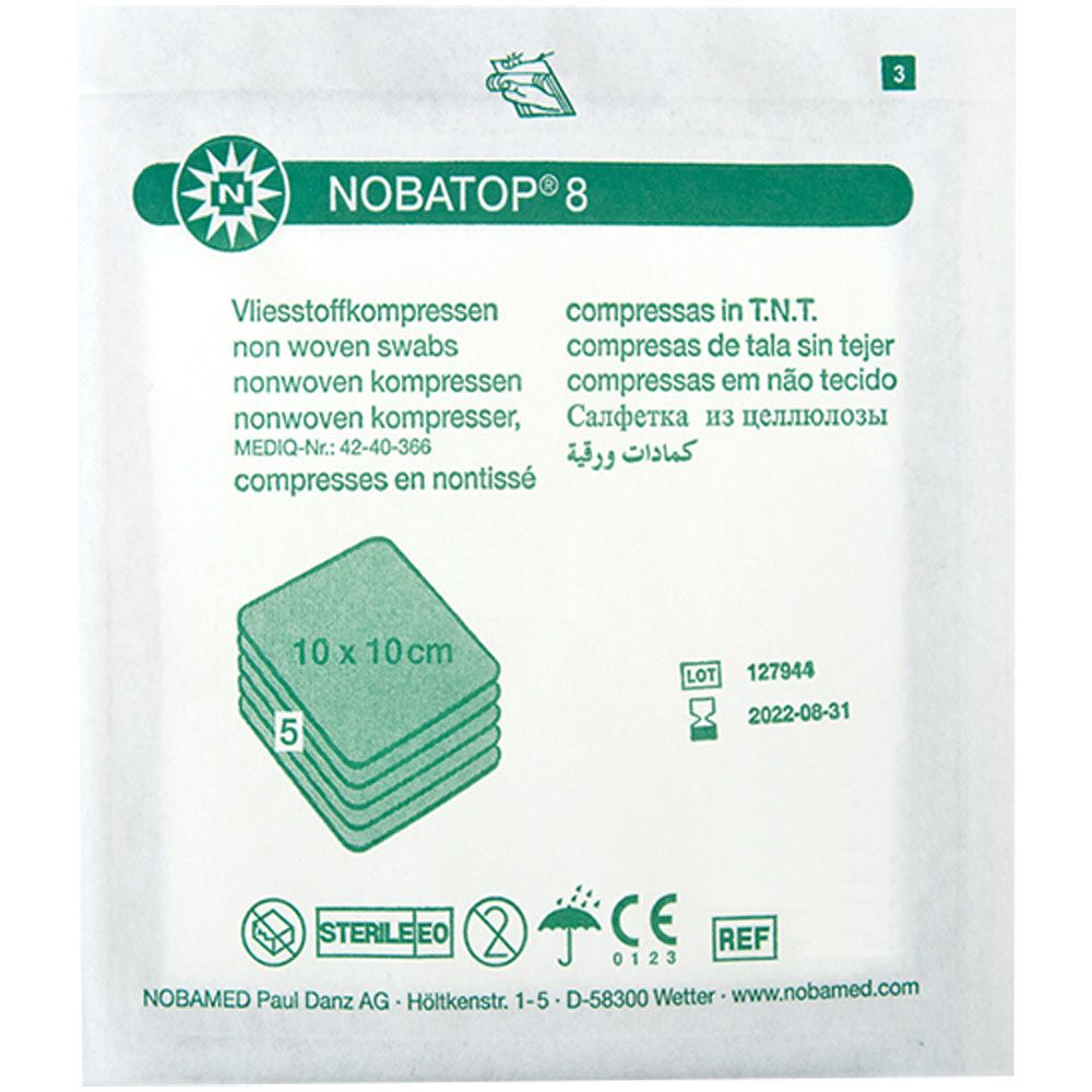 Nobatop 8 Kompressen 10x10 cm steril 25x5 St