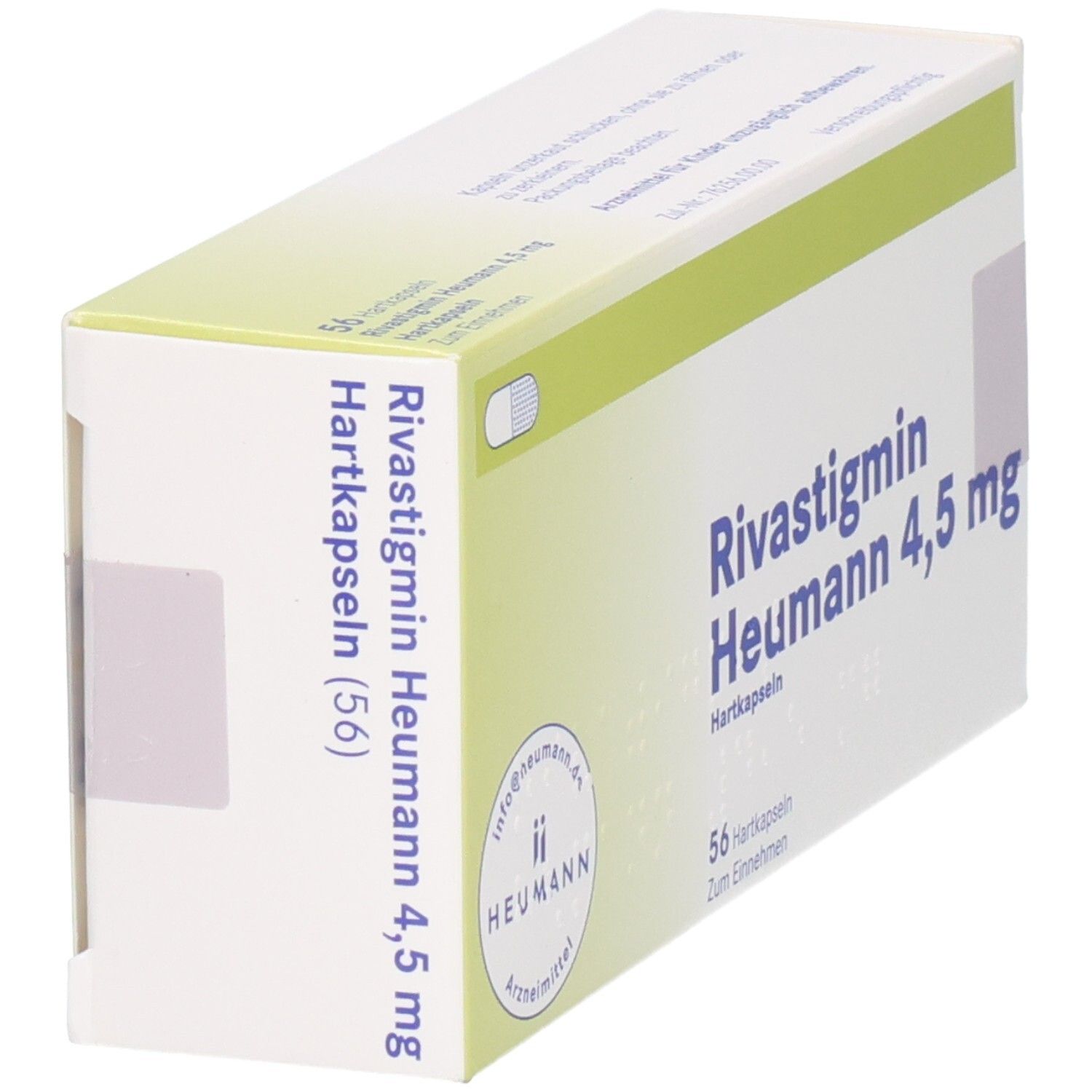 Seitenansicht der Verpackung von Rivastigmin Heumann 4,5 mg Hartkapseln.