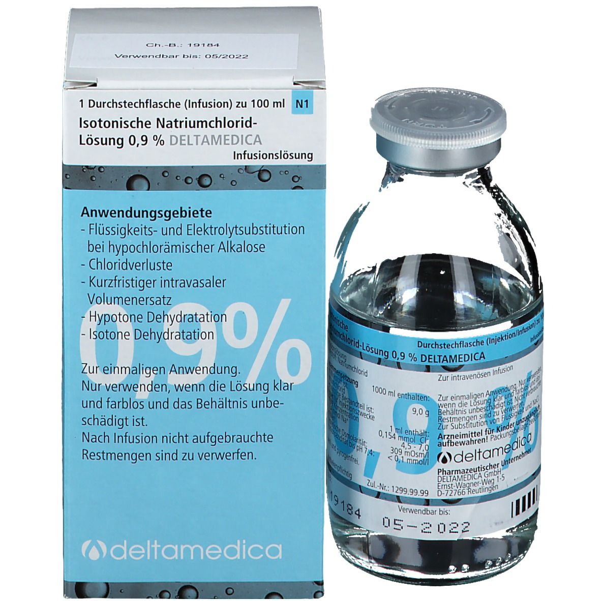 Kochsalzloesung 0,9% DeltaSelect Glas
