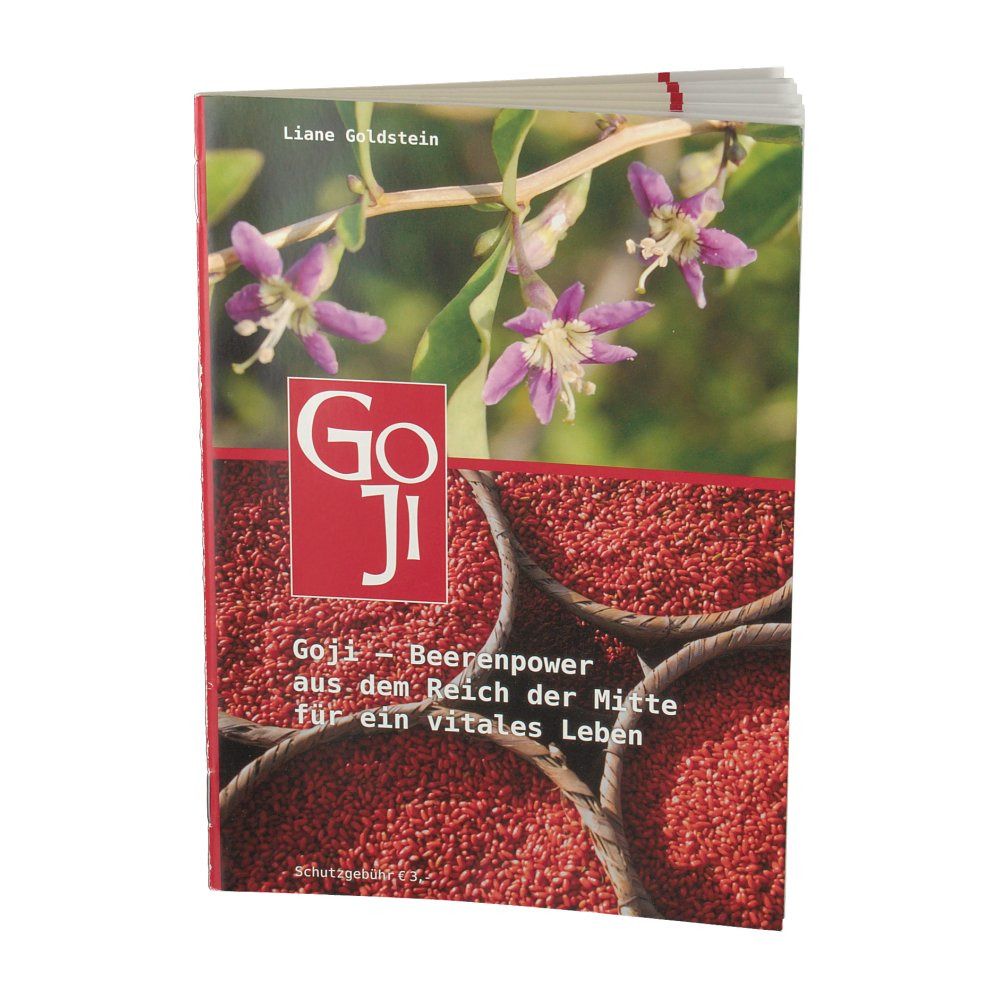 Buch mit rotem Einband. Titel: Goji. Abbildung von Goji-Beeren und Blüten. Autor: Liane Goldstein.