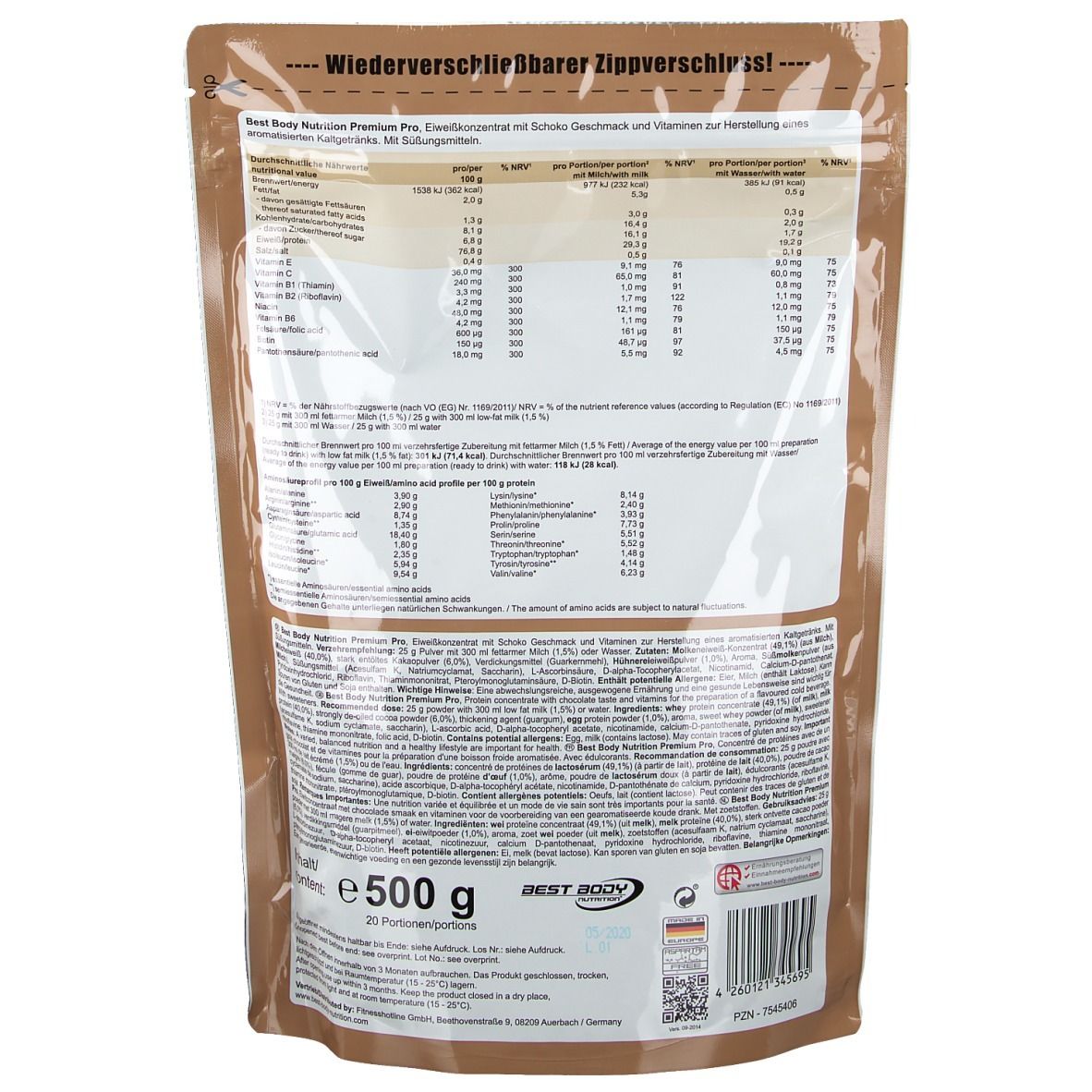 Best Body Nutrition Premium Pro Protein, Schokolade, Pulver