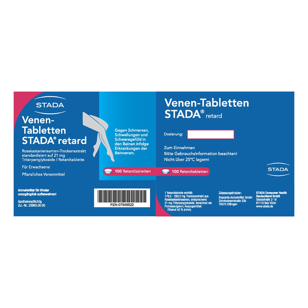 Venen-Tabletten STADA® retard, Pflanzliches Venenmittel zur unterstützenden Behandlung von Beschwerden in den Beinvenen