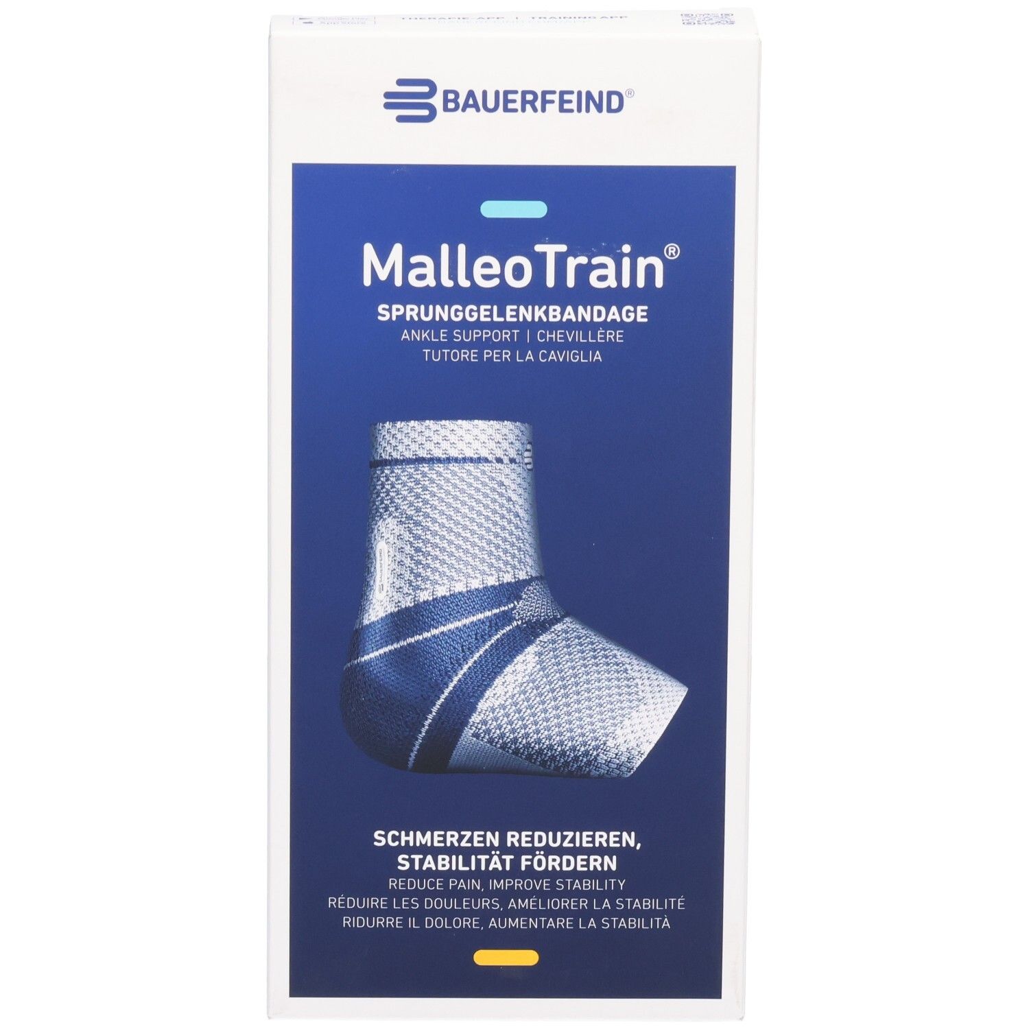 Vorderansicht der MalleoTrain Verpackung. Produktabbildung, Markenname und Produktbezeichnung.