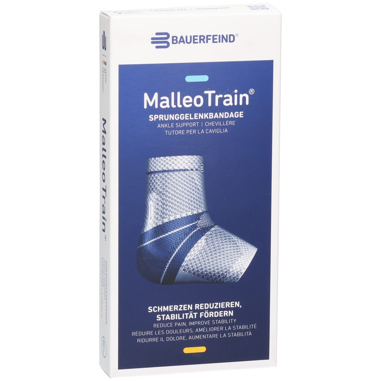 Vorderansicht der MalleoTrain Verpackung. Produktabbildung, Markenname und Produktbezeichnung.