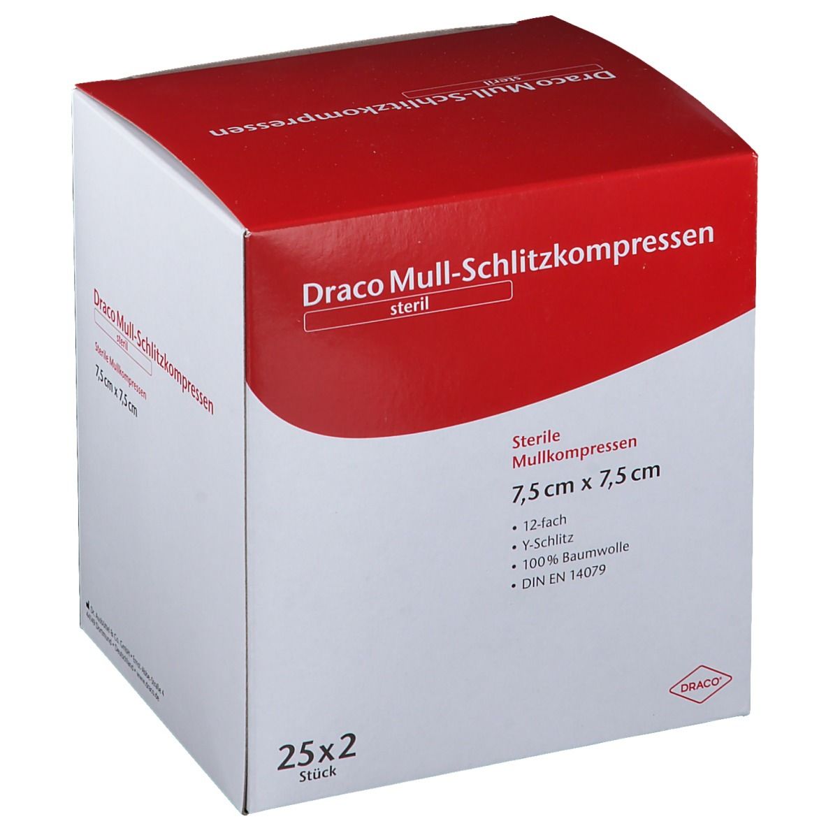 Draco Mull-Schlitzkompressen 12fach 7,5 x 7,5 cm steril