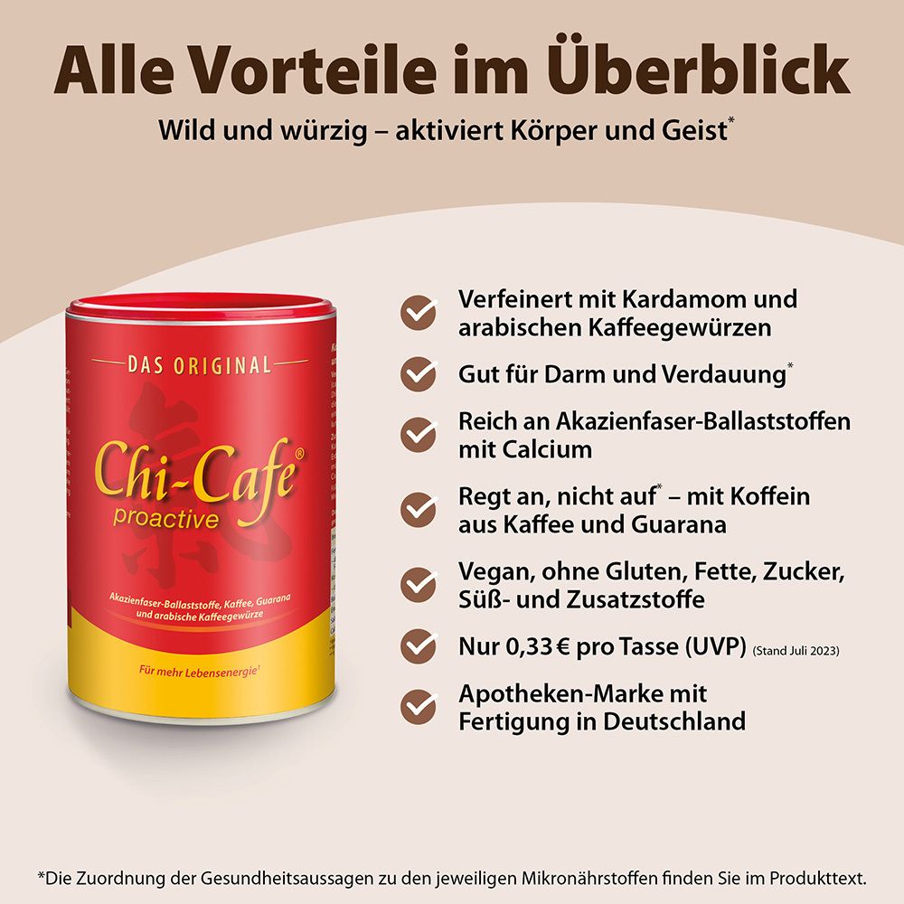 Chi-Cafe proactive Wellness Kaffee mit Akazienfaser Guarana Reishi-Pilz Ginseng