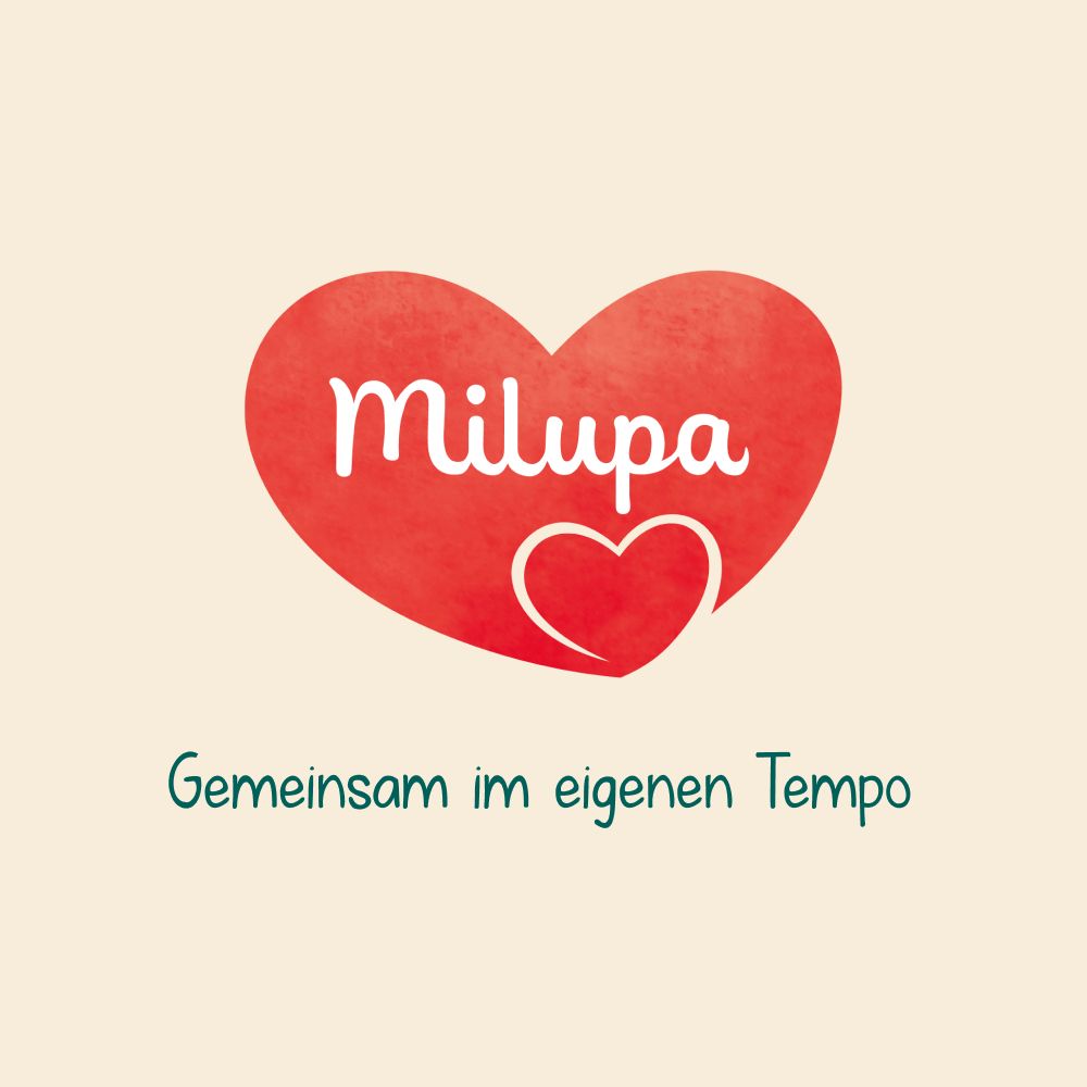 Milupa Logo als rotes Herz mit kleinerem Herzen darin.