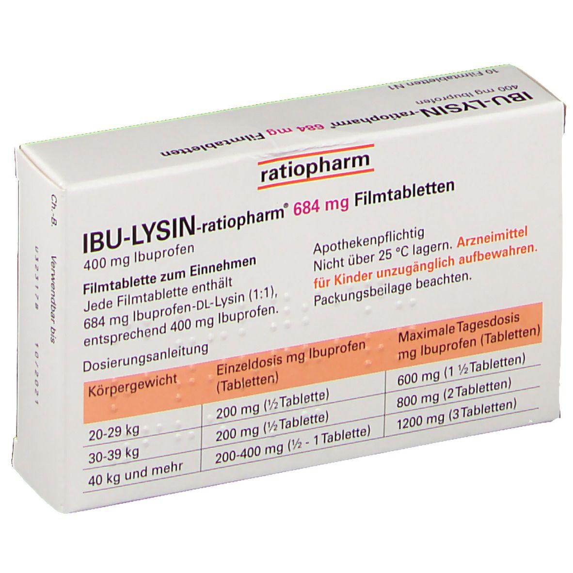 IBU-LYSIN-ratiopharm® 684 mg 10 St - shop-apotheke.at