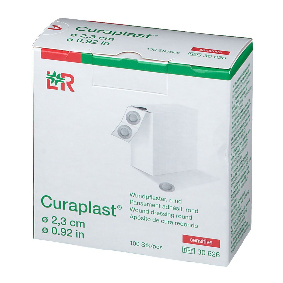 Verpackung von Curaplast® sensitiv. Produktinformationen und Logo.